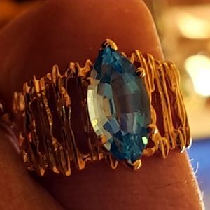 Luxurious 14k Marquis Cut Topaz Rock Statement Estate Ring 7